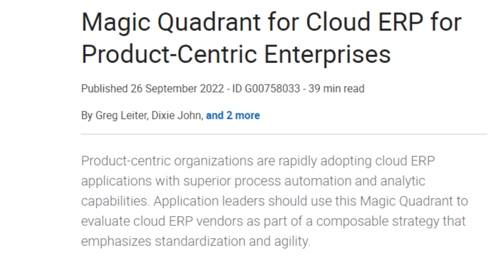 Magic Quadrant for Cloud ERP - KDS Imp'ACT